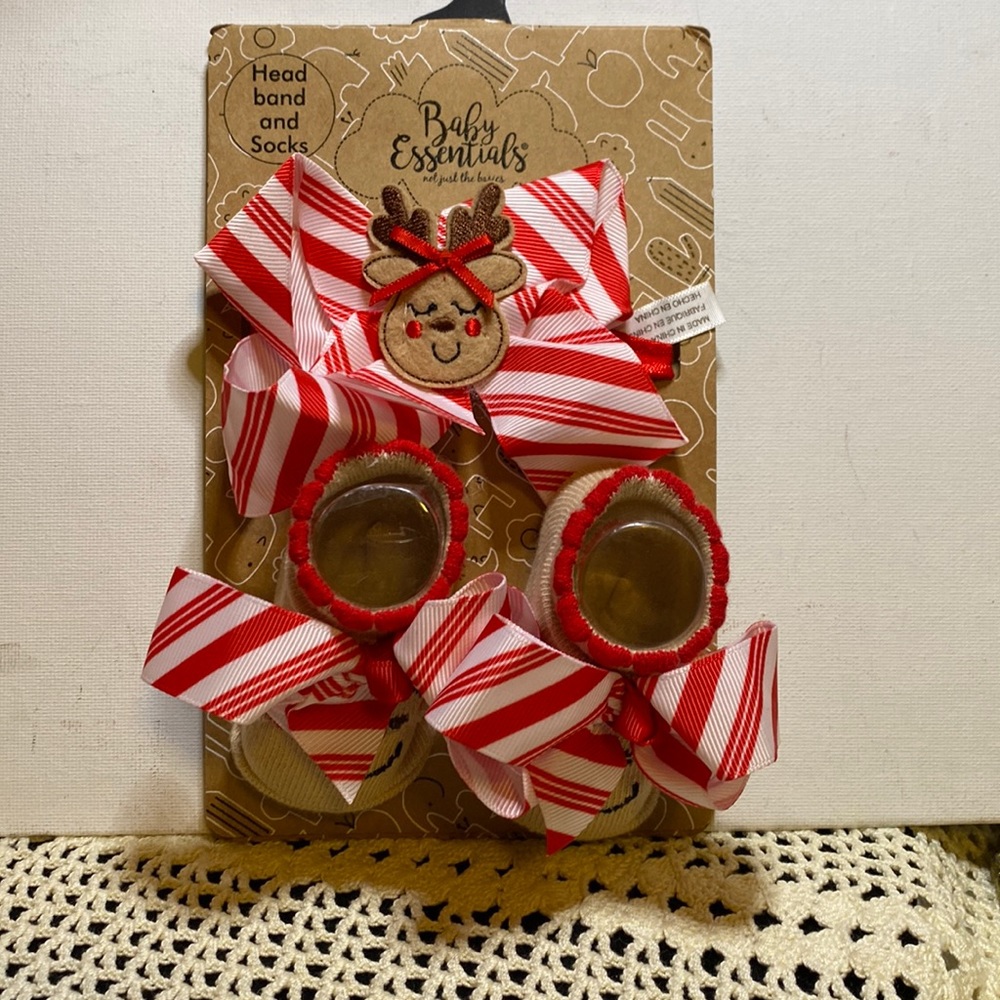 Baby Essentials headband and socks with reindeer for infant